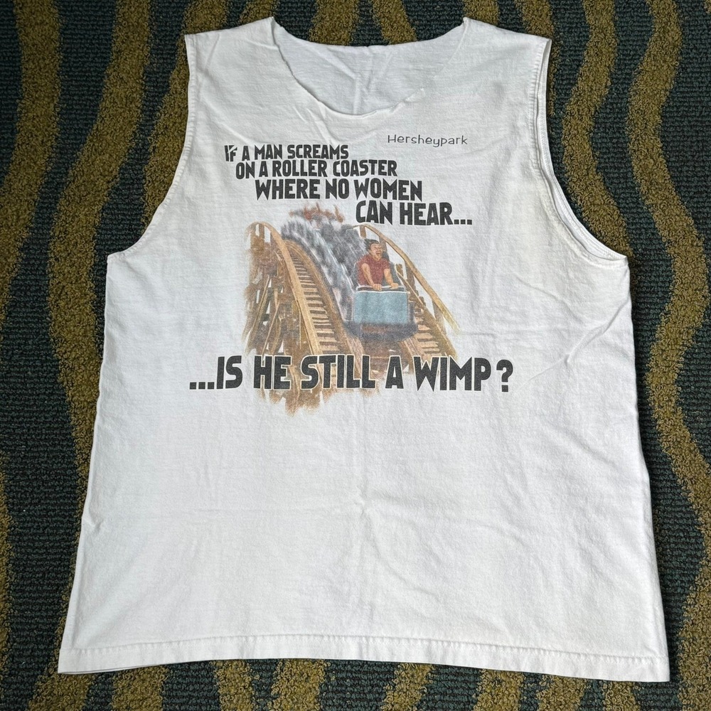 Vintage Hershey Park Rollercoaster‎ Wimp Chopped Tanktop White Funny Humor XL